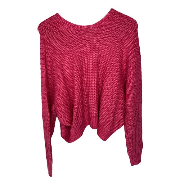 Elan Fuchsia Pink Casual Cable Knit V-Neck Relaxed Knitted Sweater One Size - Picture 7 of 11